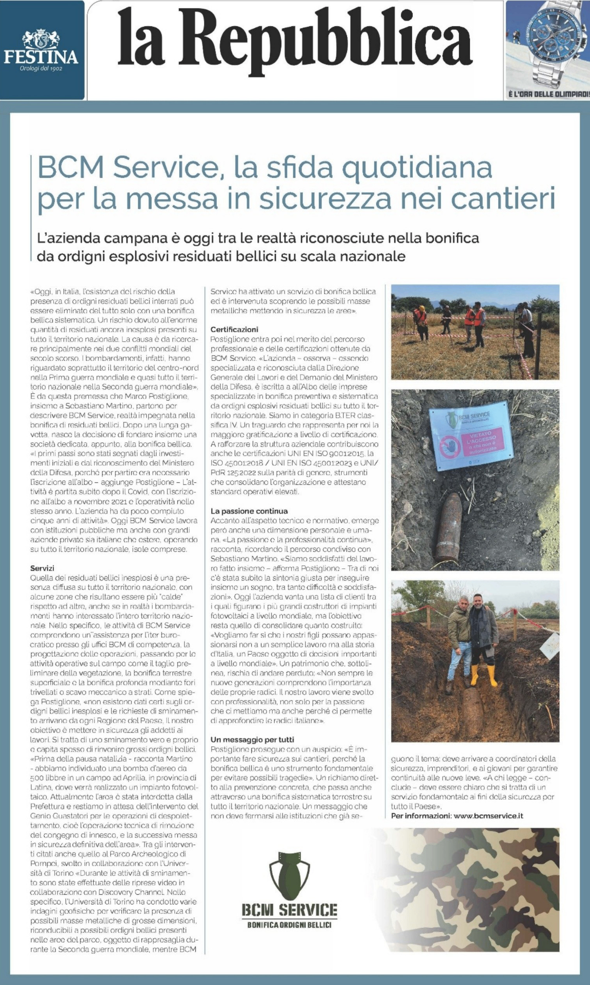 Articolo La Repubblica — BCM Service, la sfida quotidiana